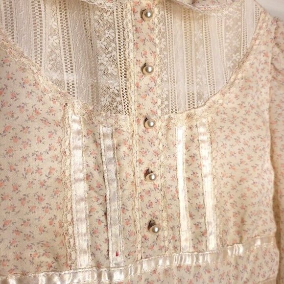 SOLD 1970s VTG GUNNE SAX Prairie Dress Floral Cottage Lace Home 7 French Country - Picture 7 of 16